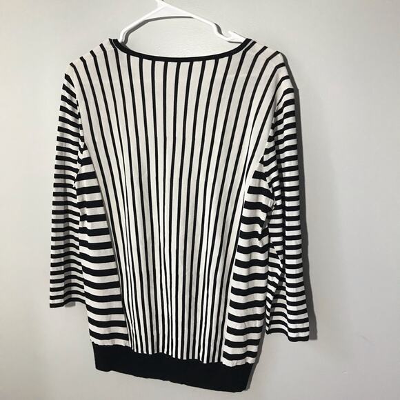 MaxMara womens XL black ivory striped pullover top boxy casual - Picture 2 of 9